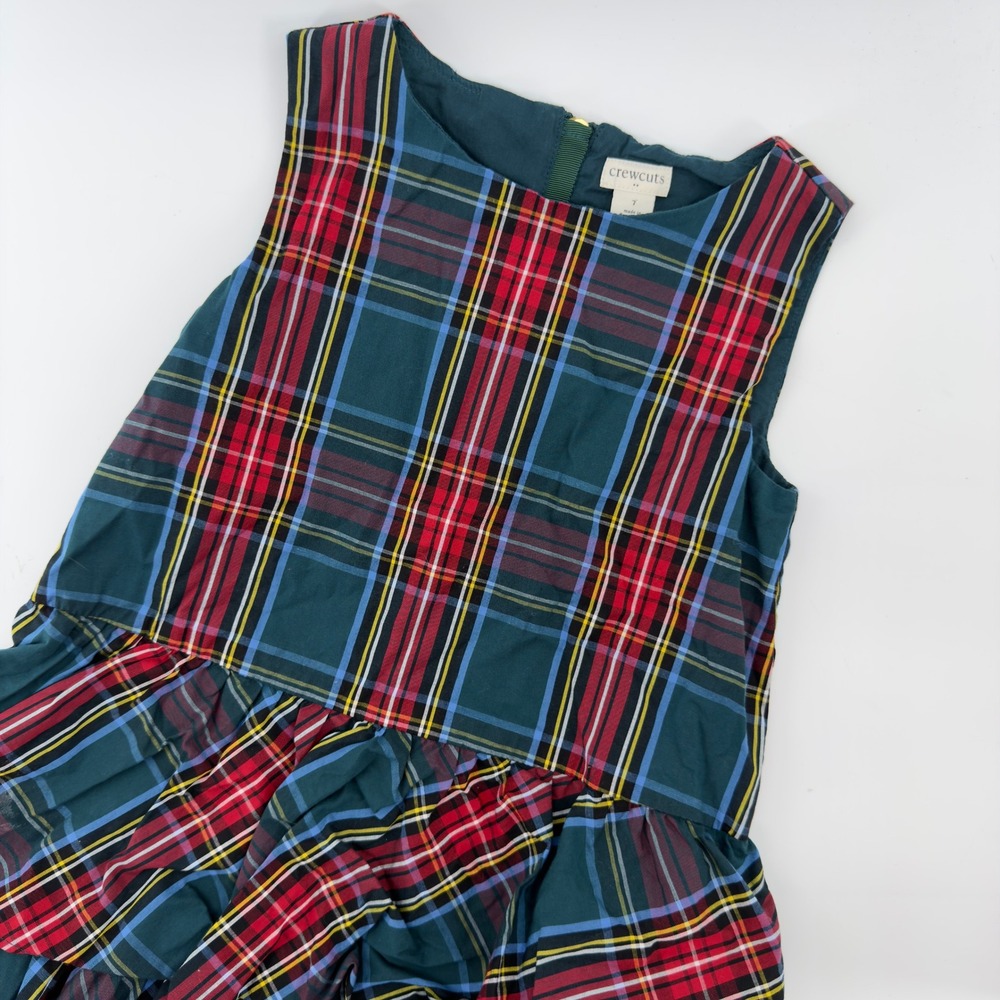 Crewcuts Girls‎ Plaid Tiered Ruffle Dress Green Red Blue Tartan Size 7